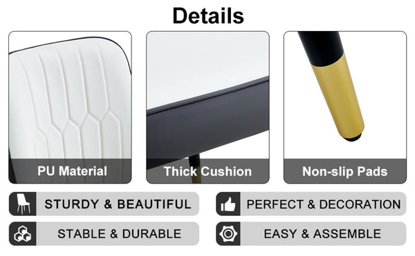 English Elm Table And Chair Set - Modern Glass Top With Imitation Marble And Gold Legs, 6 Stylish Pu Chairs W1151S04357-GIGA