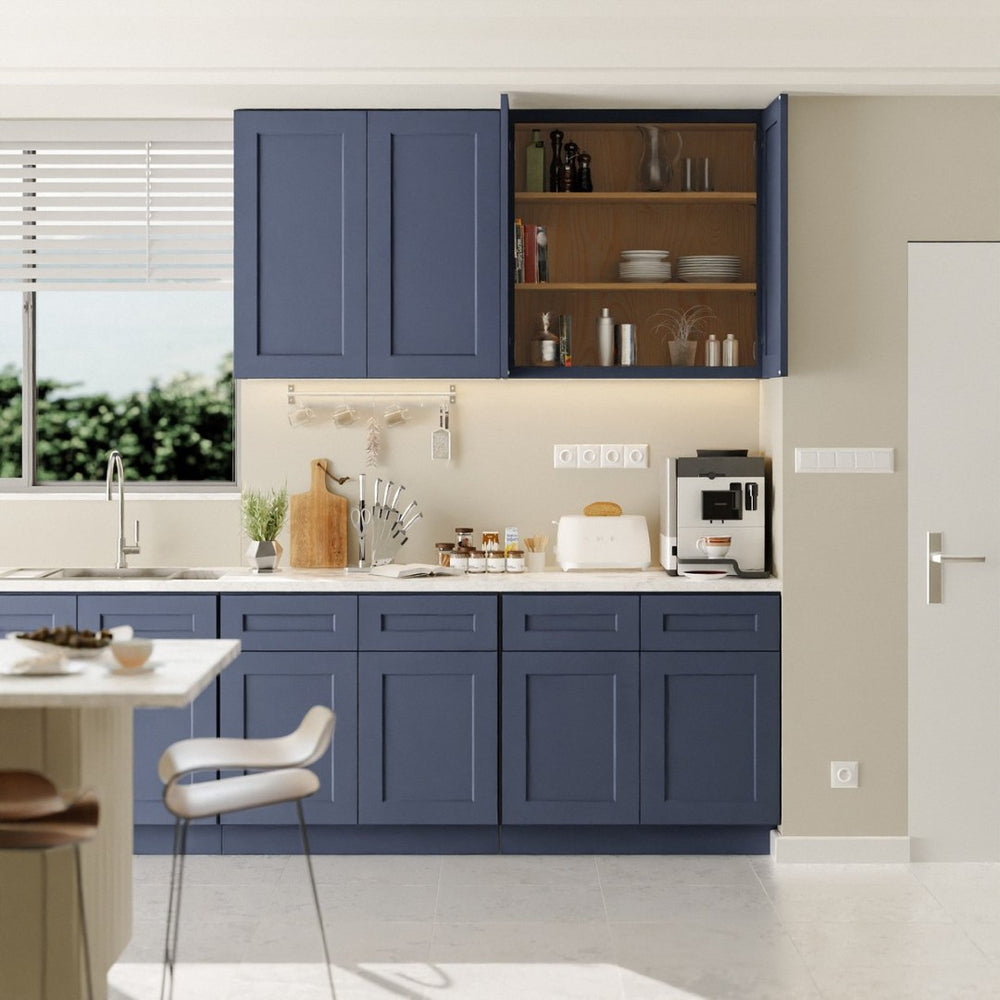 English Elm Navy Shaker Solid Wood Wall Cabinet with Soft Close Doors for Kitchen or Bath T2950P479972