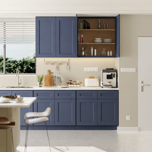 English Elm Navy Shaker Solid Wood Wall Cabinet with Soft Close Doors for Kitchen or Bath T2950P479972