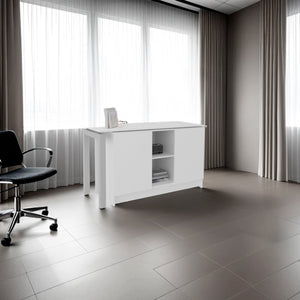 English Elm White Space-Saving Desk with 2 Shelves, Durable Melamine Construction for Small Rooms & Home Offices B062S01384