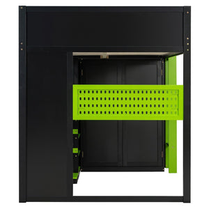 English Elm Full Size Loft Bed with Rgb Lighting Usb Charging Desk Wardrobe and Storage Shelves Green LT000387AAF