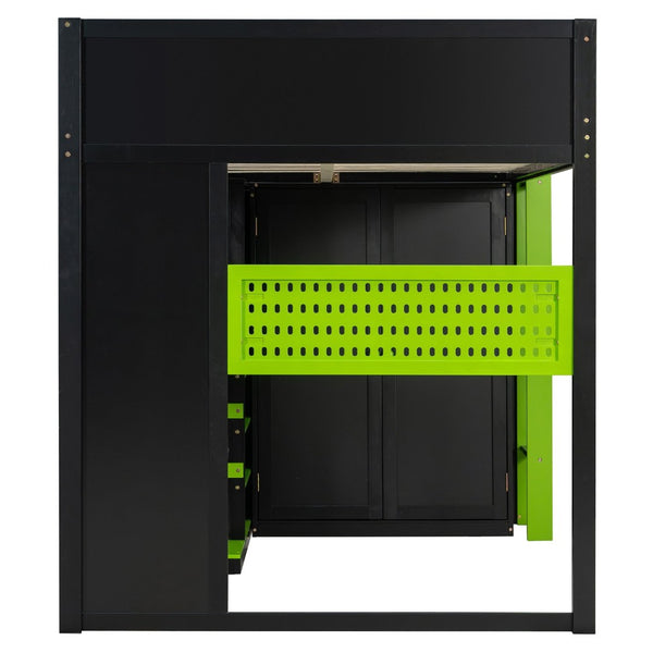 English Elm Full Size Loft Bed with Rgb Lighting Usb Charging Desk Wardrobe and Storage Shelves Green LT000387AAF
