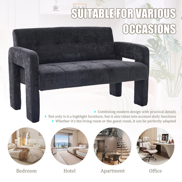 English Elm Nordic Ergonomic Double Armchair Upholstered Chenille Two-Seater Sofa 550lb Capacity Compact Lounge Chair Black W395P380537