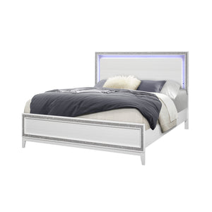 English Elm ALMERA Glam Transitional Full Bed with Crushed Crystal Trim, Solid Wood + MDF Construction, Elegant Finish White 84 L x 8 W x 3 H B201S00102