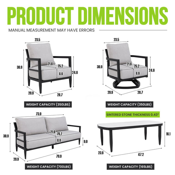 English Elm 4pc Outdoor Conversation Set Sintered Stone Table Swivel Chair Sunbrella Cushions W1886S00042