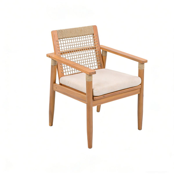English Elm 7 Piece Acacia Wood Outdoor Dining Set Woven Rope Chairs Teak Finish Patio N762P371718D_N762P386379D6