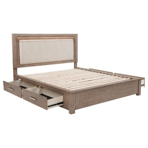 English Elm Gibbons Eastern King Storage Bed with Led Headboard and Four Under Bed Drawers B062S01576