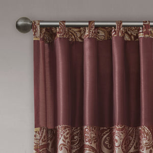JLA Home Madison Park - Jacquard Aubrey Paisley Curtain Panels with Faux Silk, Gold Piping, OEKO-TEX Safety and Shimmer Burgundy MP40-2712