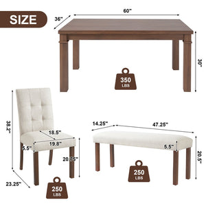 English Elm 6-piece Rectangular Dining Set with Wood Grain Table Four Upholstered Chairs and Bench Walnut N752S000012D