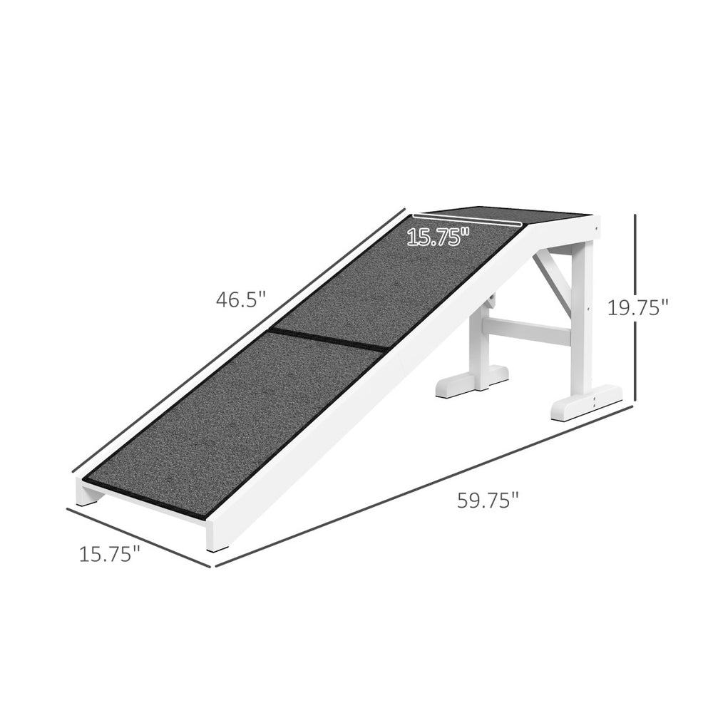 English Elm Convenient Pine Wood Pet Ramp with Midway Platform Gray Carpet for Dogs and Cats T3971P434274