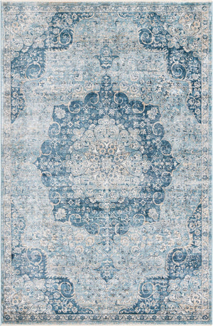 Unique Loom Newport Elms Machine Made Medallion Rug Navy Blue, Light Blue/Ivory 6' 1" x 9' 2"