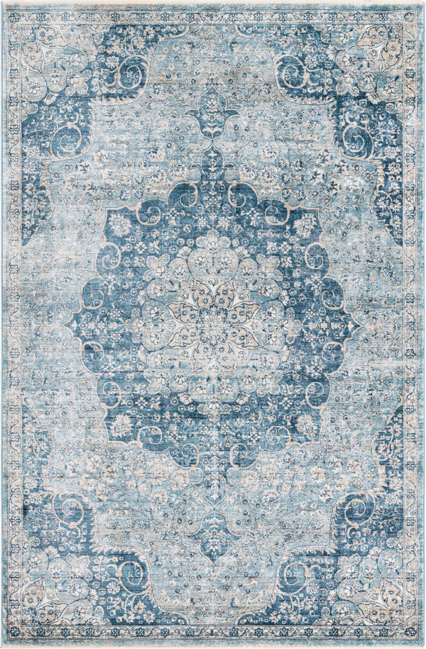 Unique Loom Newport Elms Machine Made Medallion Rug Navy Blue, Light Blue/Ivory 6' 1" x 9' 2"