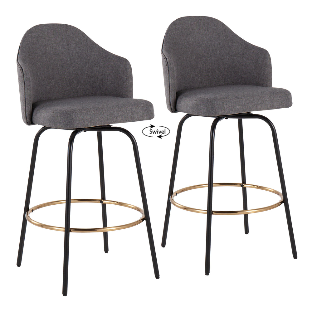English Elm Ahoy Contemporary Counter Stool Set Of 2 - Stylish Grey Fabric With Black Metal Legs & Gold Footrest B202S00149