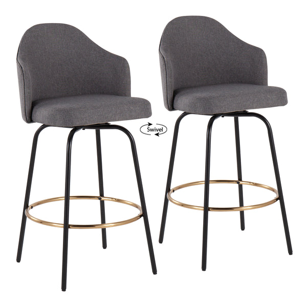 English Elm Ahoy Contemporary Counter Stool Set Of 2 - Stylish Grey Fabric With Black Metal Legs & Gold Footrest B202S00149