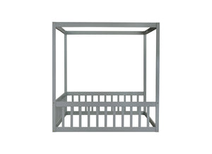 English Elm Full Size Canopy Floor Bed With Guardrails - Sturdy Rubberwood Frame In Soft Grey Finish W504P345754
