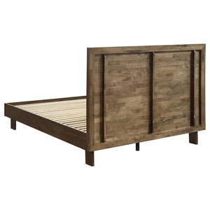 English Elm Hemlock Solid Wood Queen Platform Bed with Tall Headboard, Full Slat Support, Warm Brown Finish B062S01362