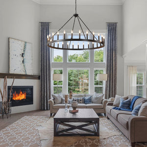 English Elm 53 Inch Iron Wagon Wheel Chandelier 18 Candle Lights Farmhouse Industrial Pendant W5008P393042