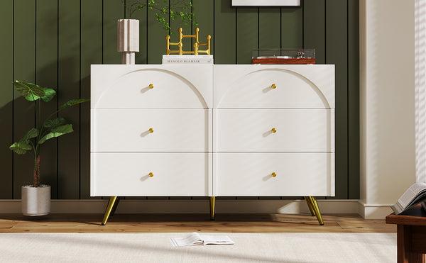 English Elm Modern metal-foot six-drawer two-door dining cabinet with wood finish, durable storage for kitchen & living room W2565P248231