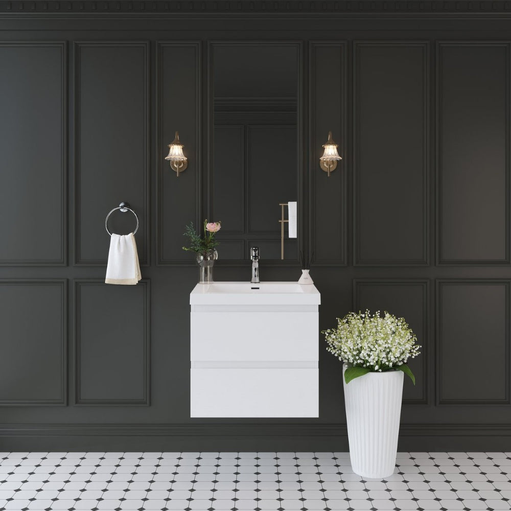 English Elm 24'' Wall Mount Bathroom Vanity Fluted Smoked Walnut Soft Close Drawer Quartz Basin W1920P385474
