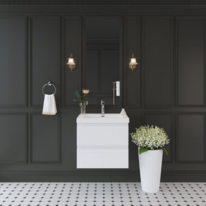 English Elm 24'' Wall Mount Bathroom Vanity Fluted Smoked Walnut Soft Close Drawer Quartz Basin W1920P385474