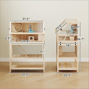 English Elm Pet Habitat Three Level Fir Wood Acrylic Enclosure with Ramps for Small Rodents T3971P440229