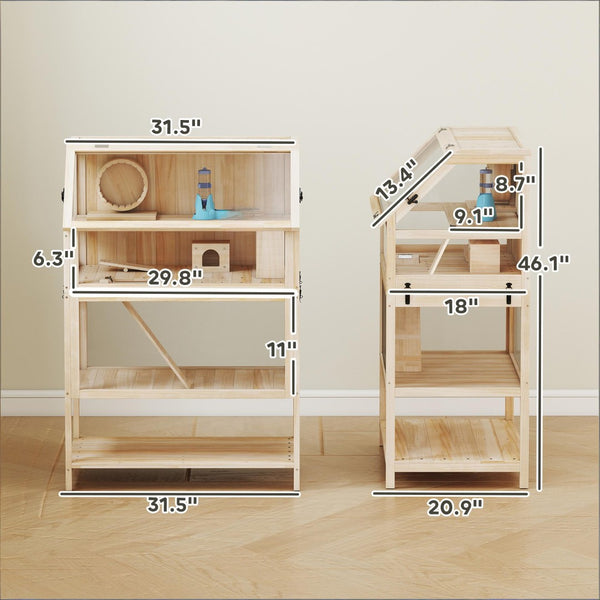 English Elm Pet Habitat Three Level Fir Wood Acrylic Enclosure with Ramps for Small Rodents T3971P440229