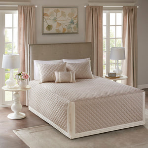 JLA Home Madison Park - 4 Oversized Cotton Reversible Tailored Bedspread Set with Diamond Quilting, Button Trim, Shams & Pillow, Khaki MP13-5488