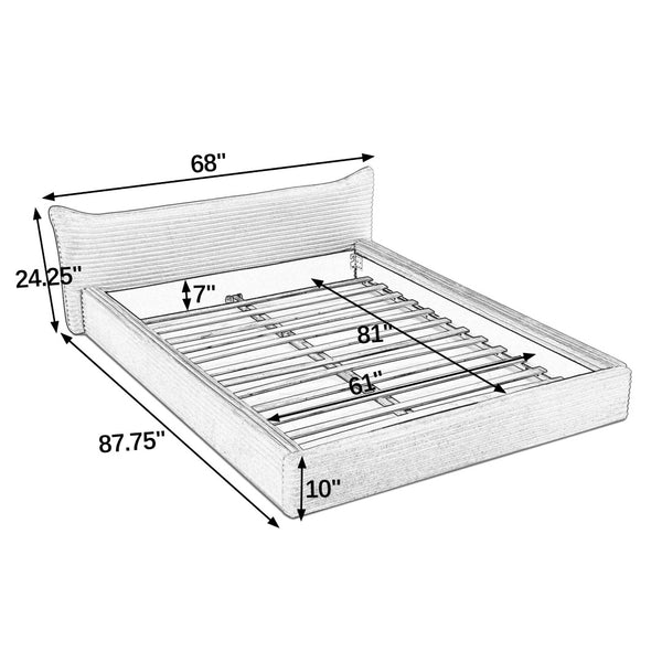 English Elm Queen Upholstered Platform Bed Frame In Grey Velvet With Curved Headboard - No Box Spring Needed! W487S00340-GIGA