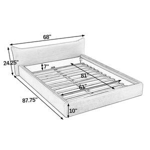 English Elm Queen Upholstered Platform Bed In Luxurious Beige Velvet With Curved Headboard - No Box Spring Needed! W487S00339-GIGA