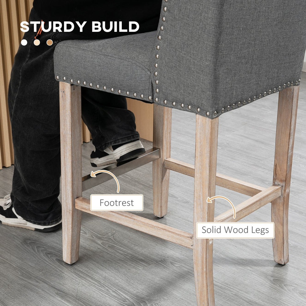 English Elm HOMCOM 26.75" Counter Height Bar Stools Set of 2 with Cushioned Linen Seats & Solid Wood Legs, Light Gray W2225P173998