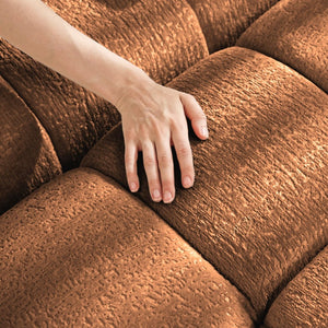 English Elm Three Seater Chenille Sofa with Ottoman Solid Wood Base Tufted Arms Living Room Burnt Orange W714S01663