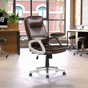 English Elm Mid Mid Back Brown Faux Leather Swivel Office Chair with Ergonomic Armrests, 360° Swivel, Adjustable Tilt, Durable Plywood Frame, Classic Brown PVC Cover B011P213328