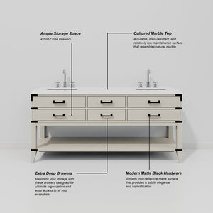 English Elm White Oak Double Bath Vanity 72" W X 22" D With Cultured Marble Top & Chrome Faucet Set Included B2731P260323-GIGA