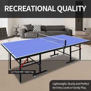 English Elm 8ft Foldable Ping Pong Table Steel Frame Game Room Set with Net Paddles and Balls W1408P231630