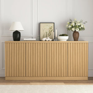 English Elm Buffet Credenza with Four Door Enclosed Shelving Natural Wood Finish Dining Hallway W409P327404