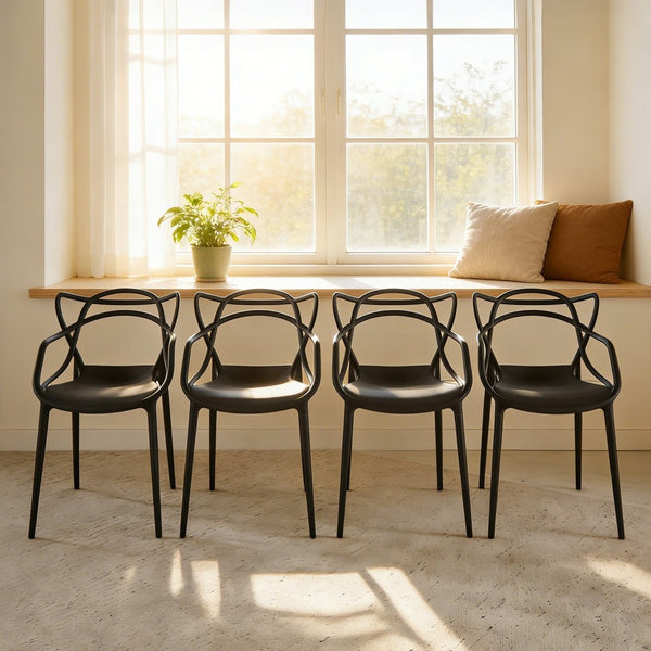 English Elm Pvc Sleek Matte Black Dining Chair Set of 4 for Kitchen Studio or Cafe Use W3766P436153