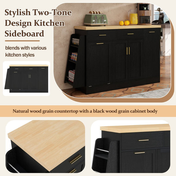 English Elm Trexm Farmhouse Kitchen Sideboard with Hidden Trash Cabinet and Built-in Spice Rack Black XW000027AAB