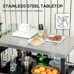 English Elm Outsunny Rolling Outdoor Kitchen Cart with Stainless Steel Top and Three Storage Shelves W2225P174292