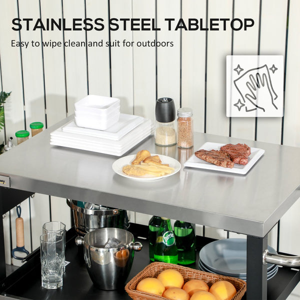 English Elm Outsunny Rolling Outdoor Kitchen Cart with Stainless Steel Top and Three Storage Shelves W2225P174292