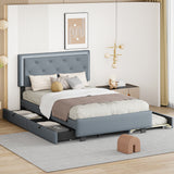 Hearth and Haven Woods Full Size Upholstered Platform Bed with Button Tufted Headboard, 2 Drawers and Twin Size Trundle, Grey SF000125AAE