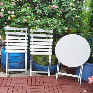 English Elm 3 Piece Outdoor Bistro Set Foldable Steel Cafe Table Chairs Powder Coated Patio White W1586P143153