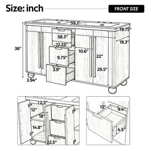 English Elm [video] 59 Inch Double Sink Vanity with Wood Grain Mdf Soft Close Doors and Resin Basins N759S425430N
