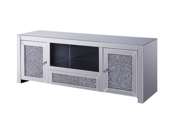 English Elm Noralie Glam Mirrored Media Console with Faux Diamond Accents and Enclosed Storage B2726P443219