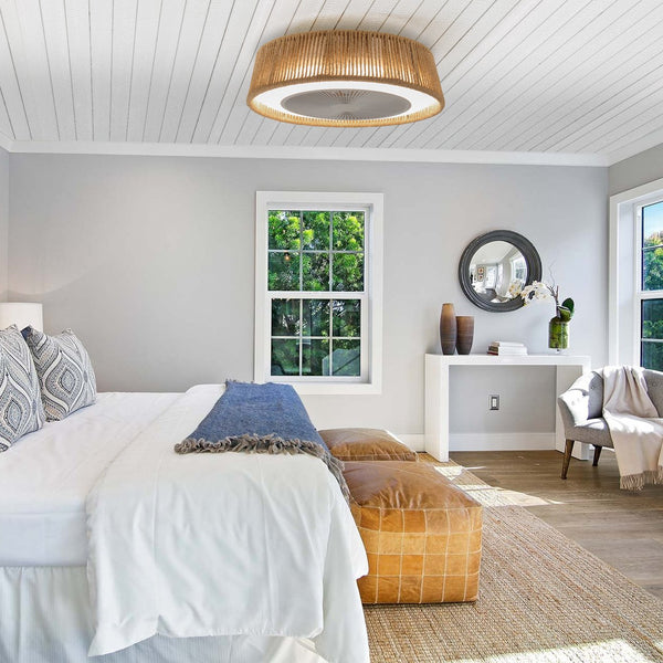 English Elm (Same 21" Bohemian Braided Ceiling Fan Light with 30W LED, Silent Remote, Adjustable 3000–6500K, Timer W1340P209774