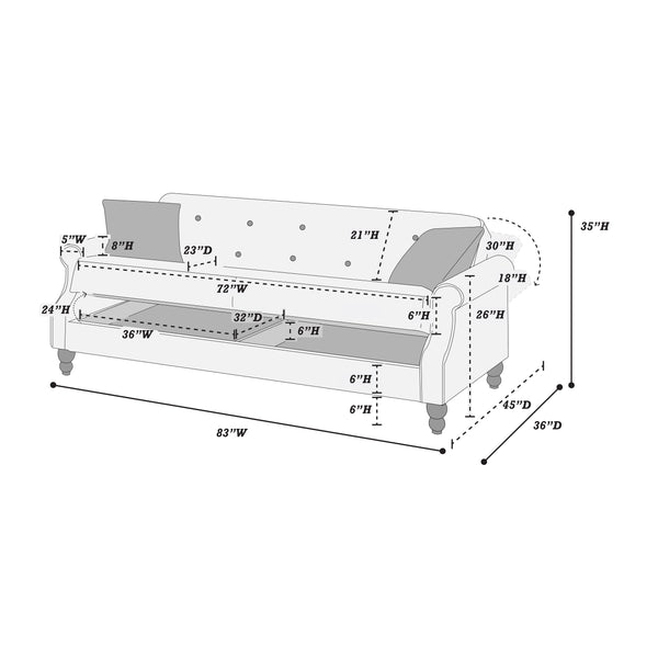 English Elm Adjustable Sofa Bed with Hidden Under-Seat Storage, Button-Tufted Comfort & Rolled Arm Elegance Gray 72 L x 45 W x 13 H B089P240493