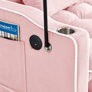 English Elm 55.51 Modern Foldable Velvet Sofa Bed, 3-Length Convertible Loveseat to Full Bed with USB, Swivel Stand, Ashtray (PINK) W2353P263923