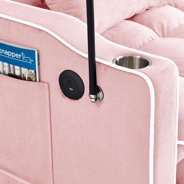English Elm 55.51 Modern Foldable Velvet Sofa Bed, 3-Length Convertible Loveseat to Full Bed with USB, Swivel Stand, Ashtray (PINK) W2353P263923