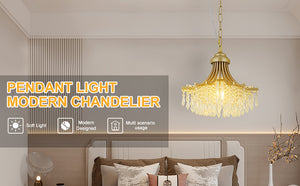 English Elm 11.75" Matte Gold Fan-Shape Pendant Light with Cascading Crystal-Inspired Glass Beads, Elegant Accent B072P220165