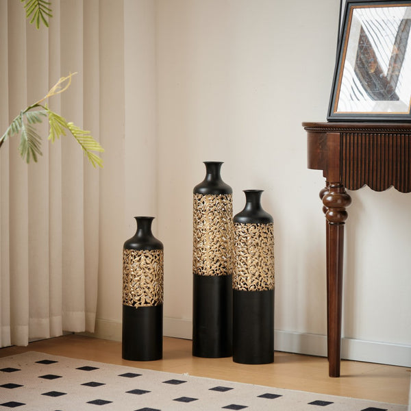 English Elm Floor Metal Vases Set Of 3 – Elegant White & Gold Decor For Modern Home Accents, 20.8"-28.7" Tall W2796P234278