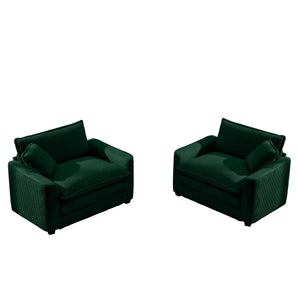 English Elm Luxurious Deep-Seated Sofa Set With 2 Chairs In Green Corduroy For Stylish Bedroom & Office Decor W714S00804